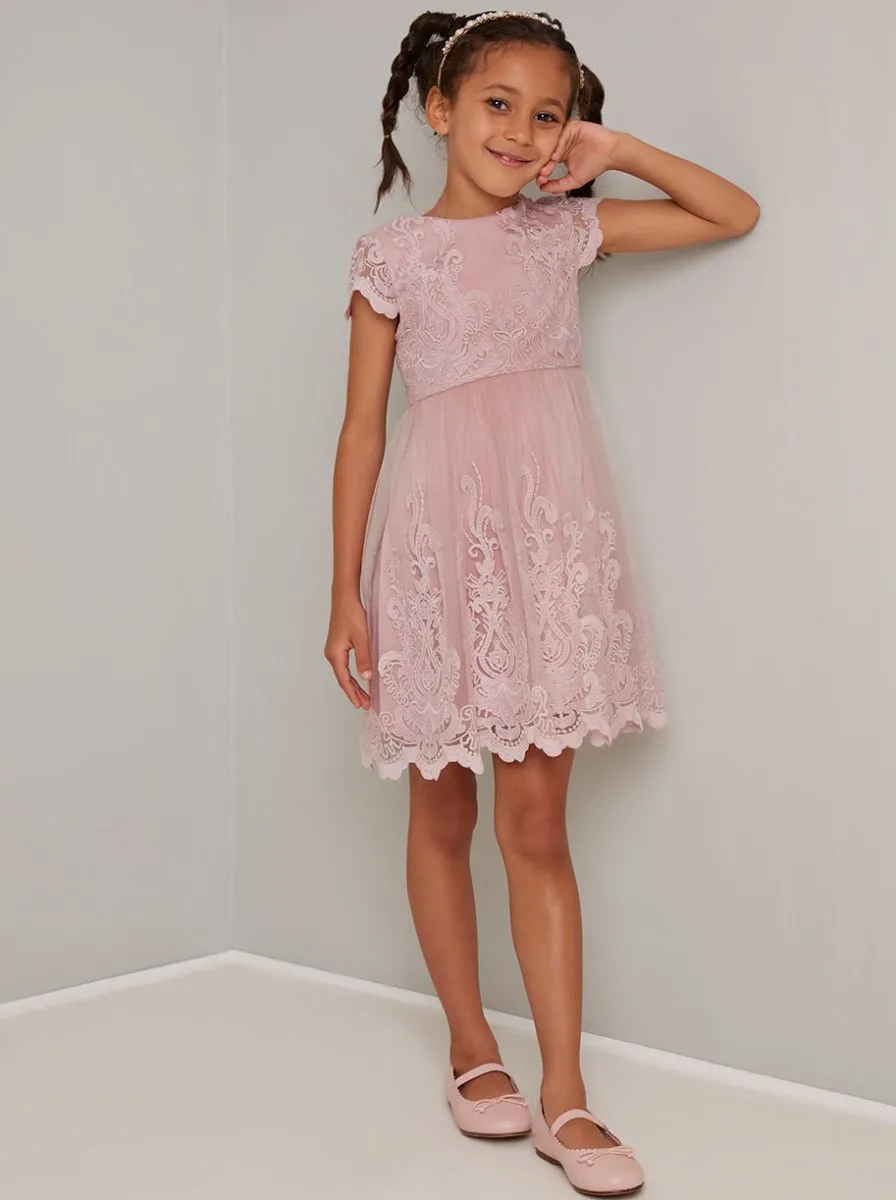 Girls Lace Scalloped Party Dress in Pink sold by Chi Chi London product image thumbnail 3