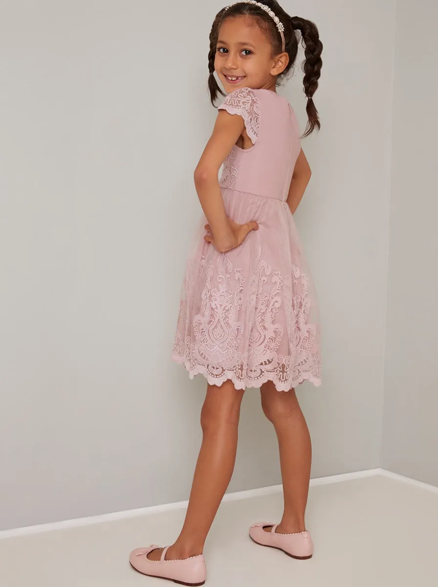 Girls Lace Scalloped Party Dress in Pink sold by Chi Chi London product image thumbnail 4