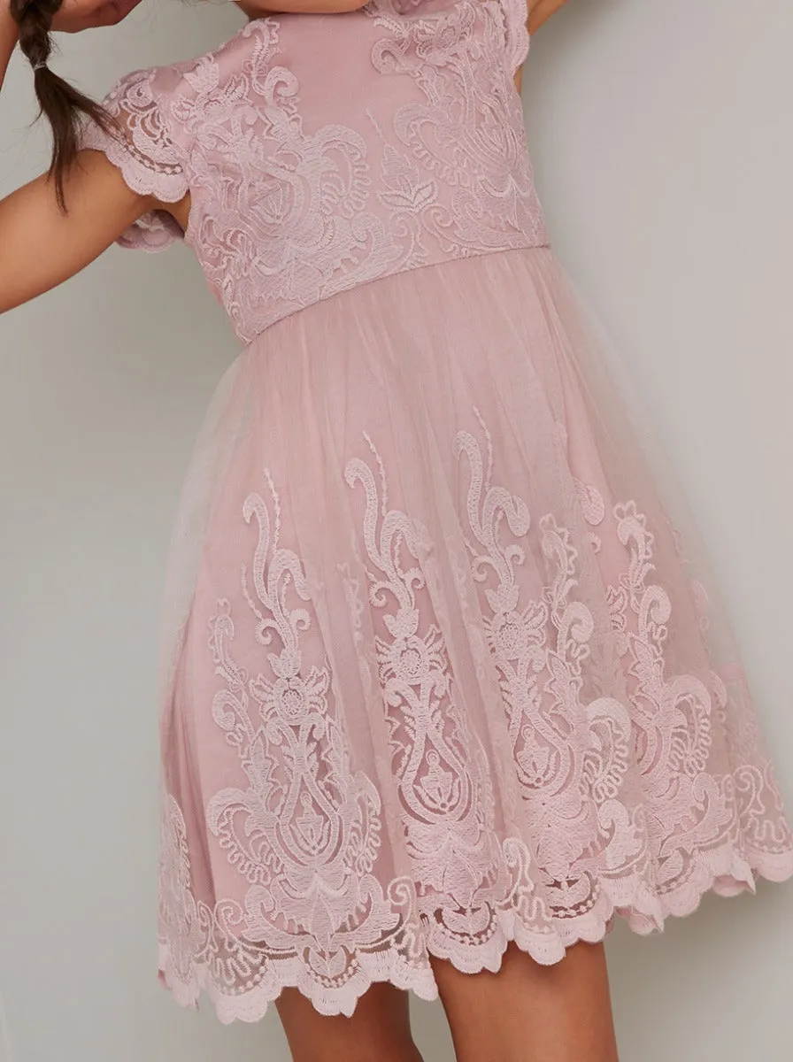 Girls Lace Scalloped Party Dress in Pink sold by Chi Chi London product image thumbnail 2