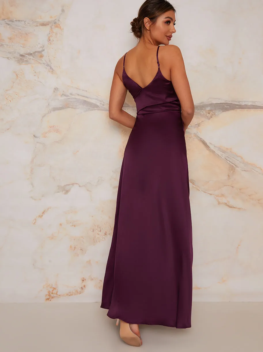 Satin Finish Drape Maxi Dress in Purple sold by Chi Chi London product image thumbnail 3