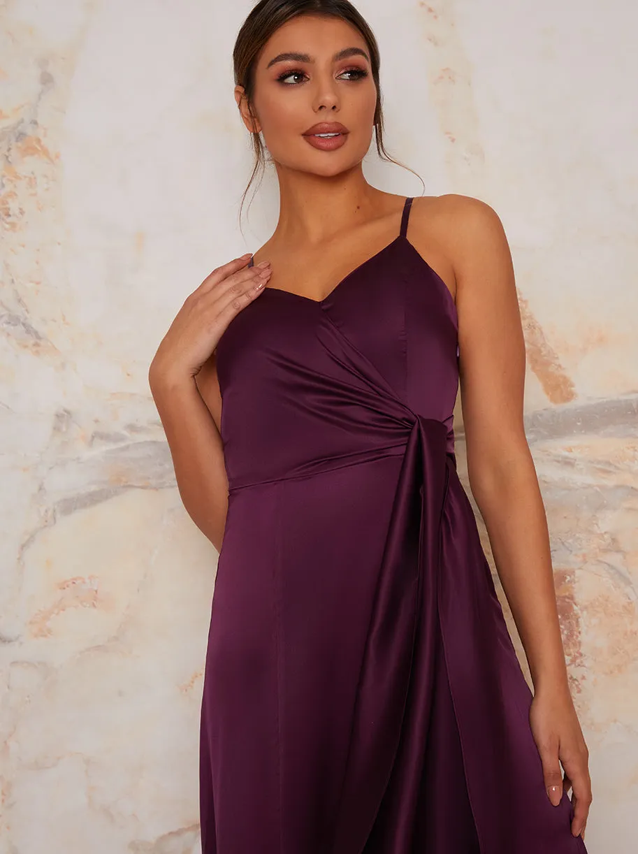 Satin Finish Drape Maxi Dress in Purple sold by Chi Chi London product image thumbnail 4