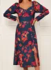 Long Sleeve Floral Midi Dress in Navy sold by Chi Chi London