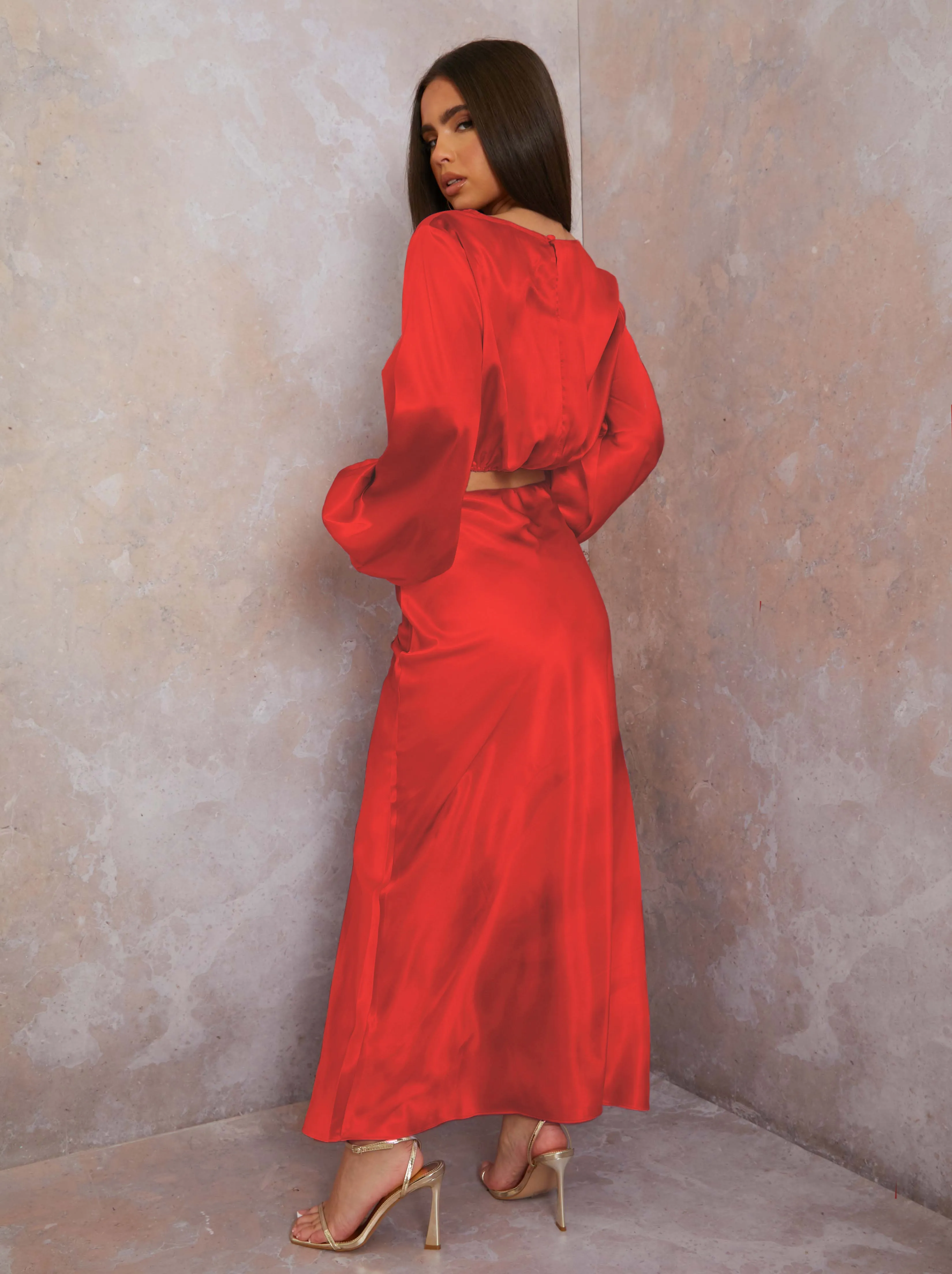Satin Midi Slip Skirt in Red sold by Chi Chi London product image thumbnail 3