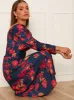Long Sleeve Floral Midi Dress in Navy sold by Chi Chi London