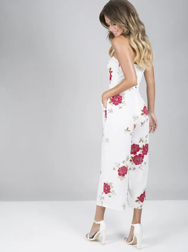 Bardot Floral Print Cut Out Jumpsuit in White sold by Chi Chi London product image thumbnail 3