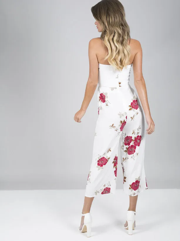 Bardot Floral Print Cut Out Jumpsuit in White sold by Chi Chi London product image thumbnail 4