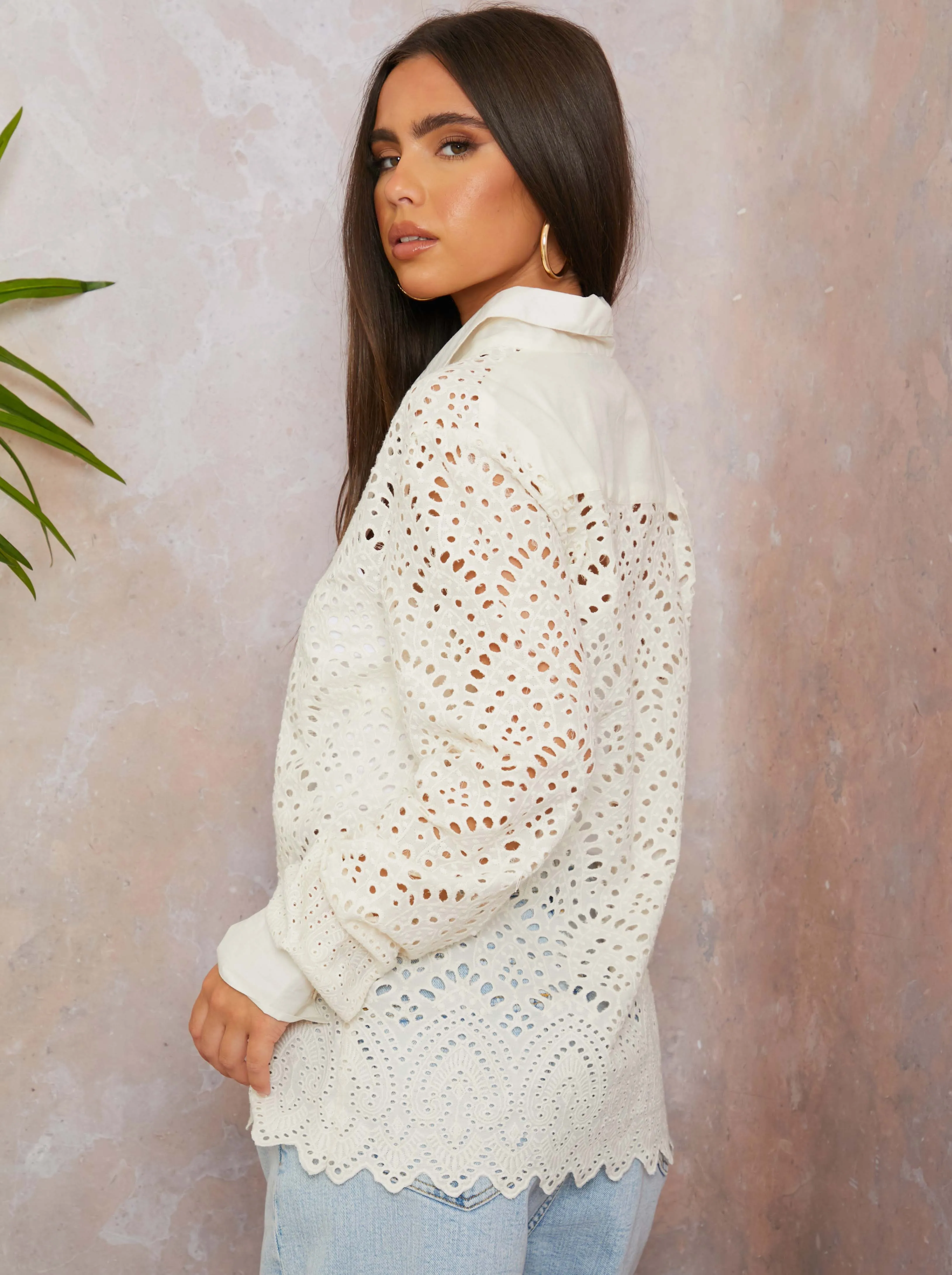 Cutwork Detail Shirt In White sold by Chi Chi London product image thumbnail 2