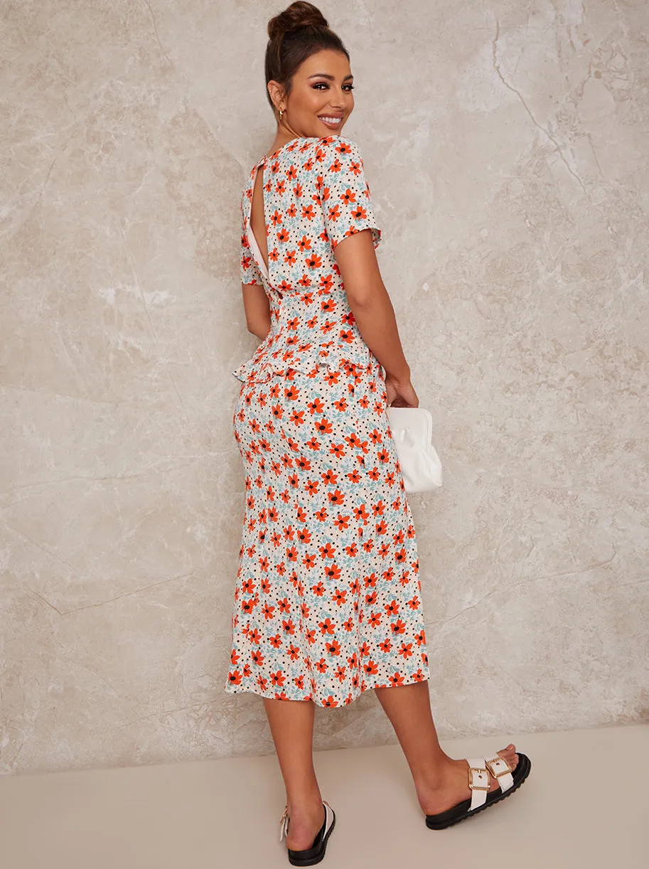 Short Sleeve Floral Print Midi Day Dress in Red sold by Chi Chi London product image thumbnail 4