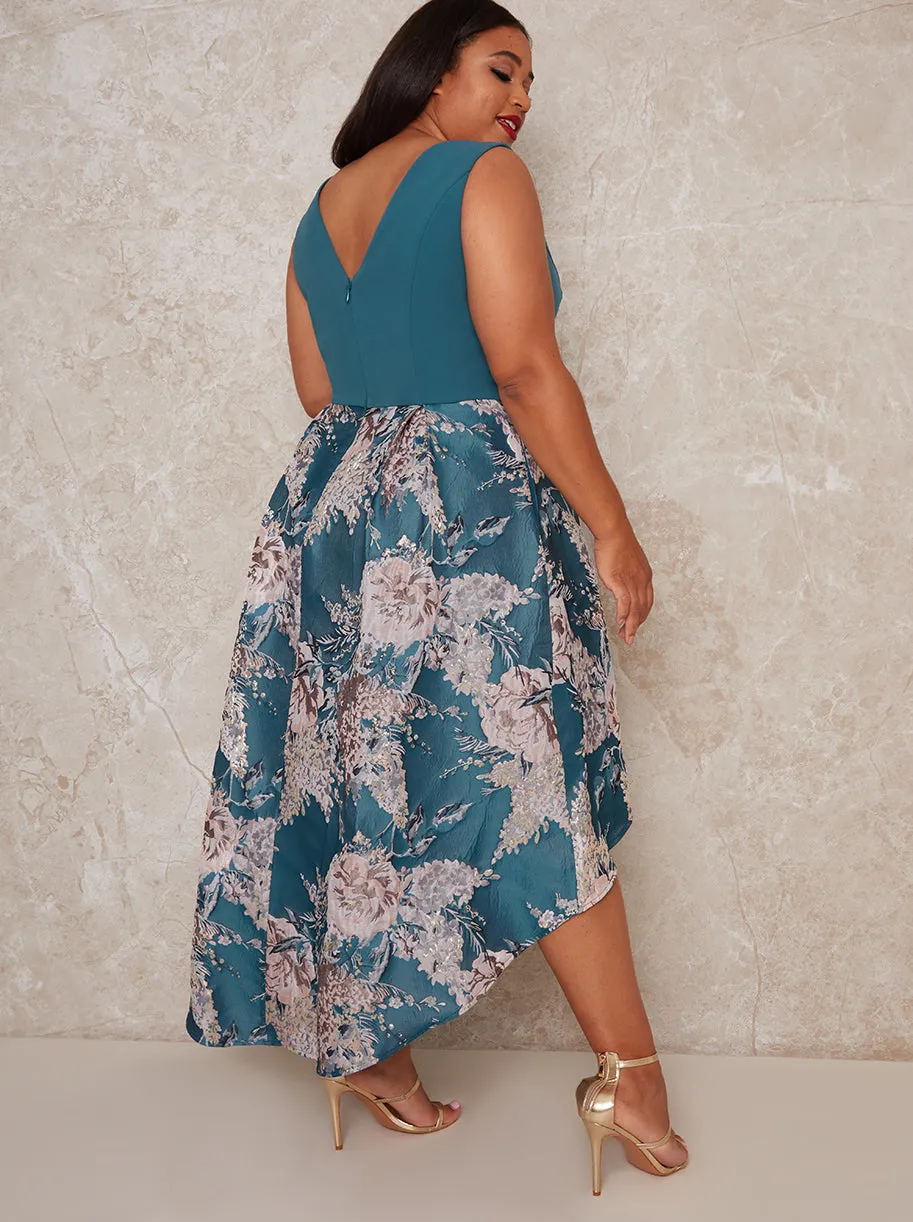 Plus Size Jacquard V Neck Dip Hem Dress in Green sold by Chi Chi London product image thumbnail 4