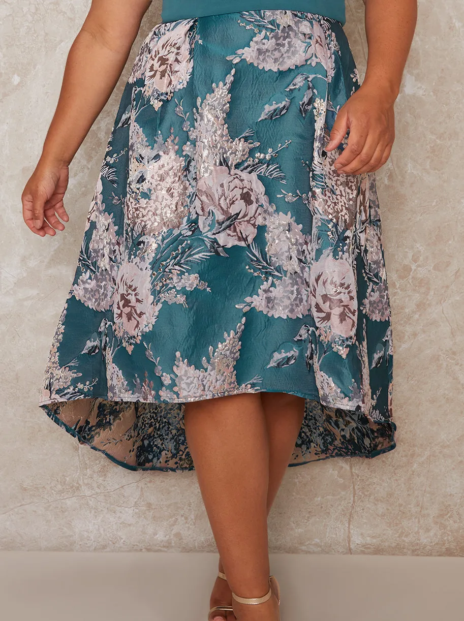 Plus Size Jacquard V Neck Dip Hem Dress in Green sold by Chi Chi London product image thumbnail 3