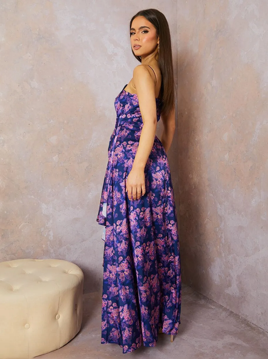 Cami Floral Print Wrap Midi Dress in Navy sold by Chi Chi London product image thumbnail 2