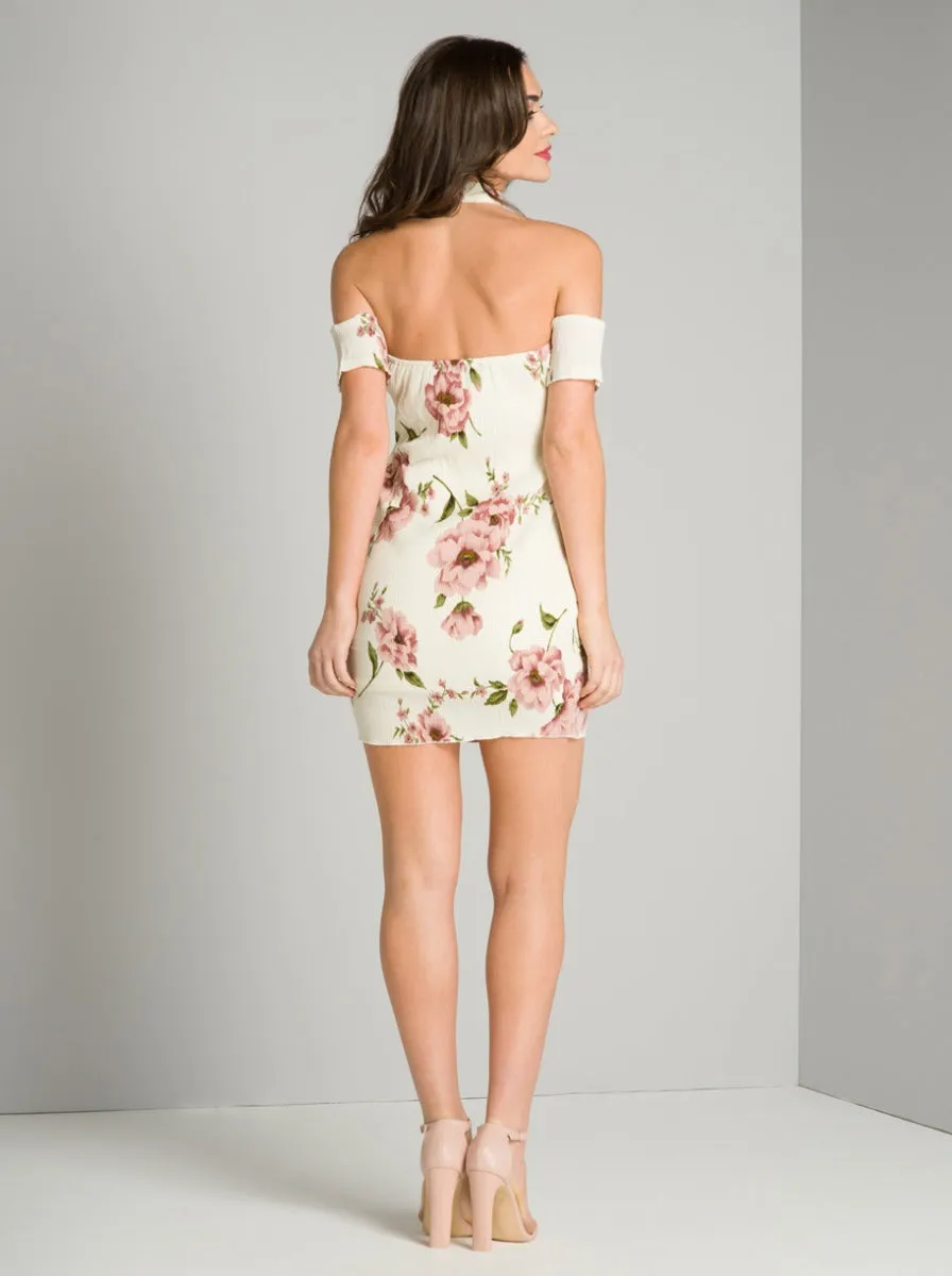 Floral Print Bardot Bodycon Mini Dress in Cream sold by Chi Chi London product image thumbnail 2