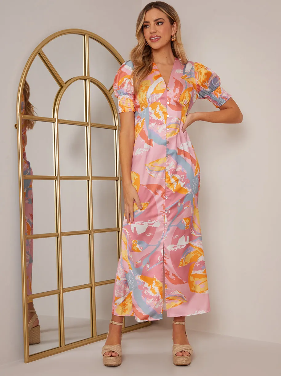 Short Sleeve Printed Midi Dress in Pink sold by Chi Chi London