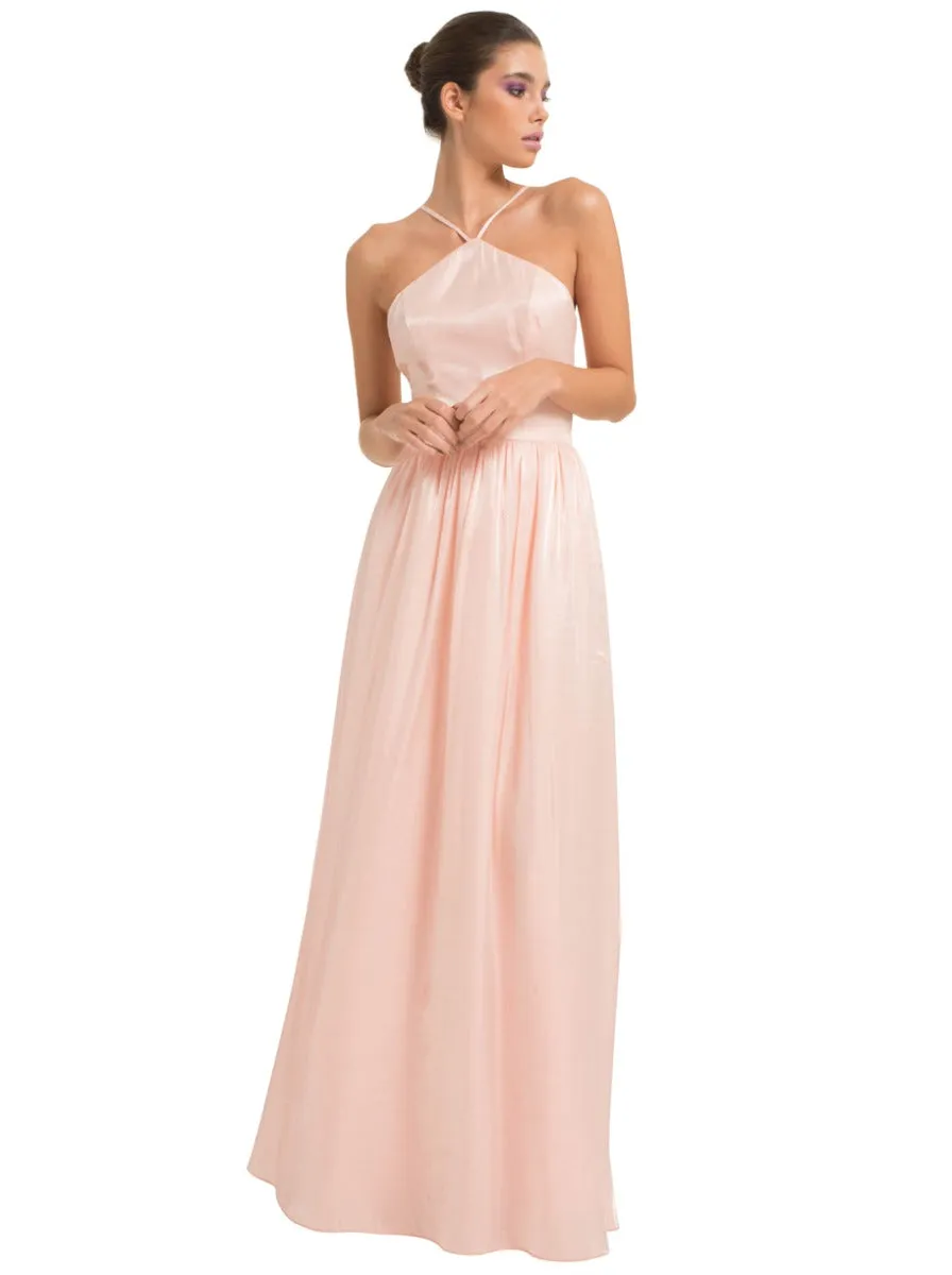 Halterneck Sheen Maxi Dress in Pink sold by Chi Chi London
