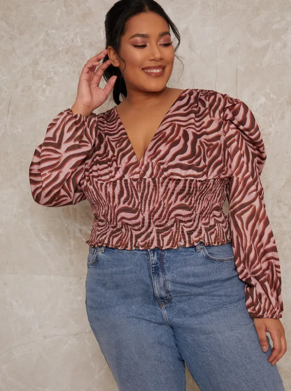 Plus Size Animal Print Top in Pink made by Chi Chi London