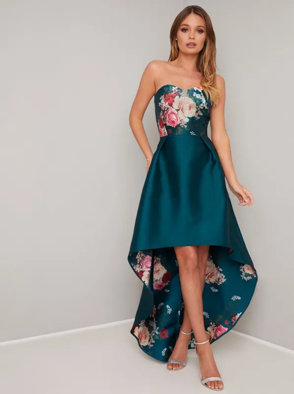 Floral Print Dip Hem Midi Dress in Green sold by Chi Chi London
