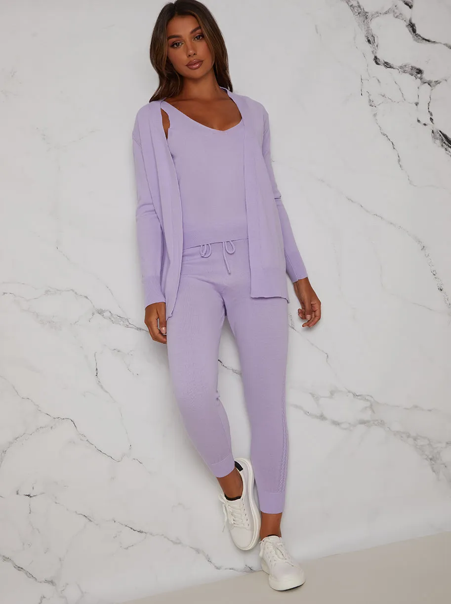 3 Piece Cardigan Loungewear Set in Lilac sold by Chi Chi London