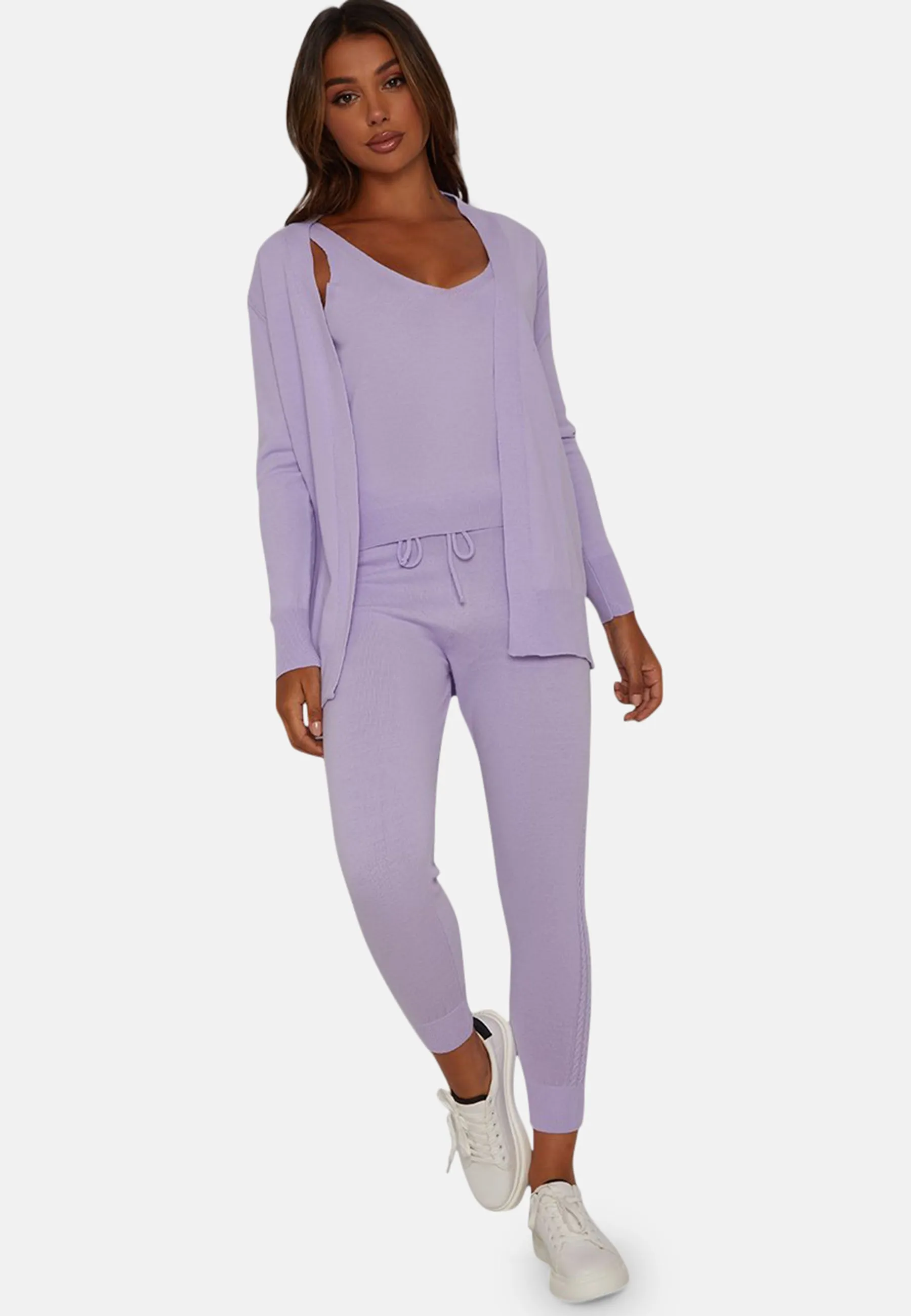 3 Piece Cardigan Loungewear Set in Lilac sold by Chi Chi London product image thumbnail 5