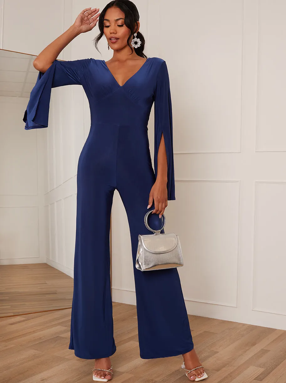 V Neck Split Sleeve Jumpsuit in Blue sold by Chi Chi London product image thumbnail 2