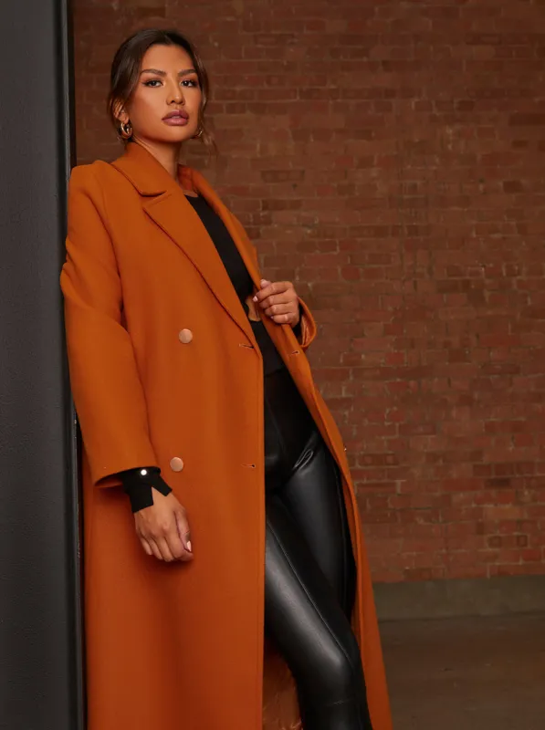 Double Breasted Coat in Orange sold by Chi Chi London