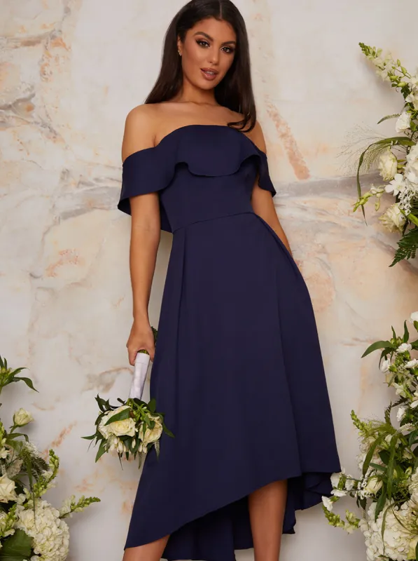 Bardot Dip Hem Midi Dress in Blue sold by Chi Chi London