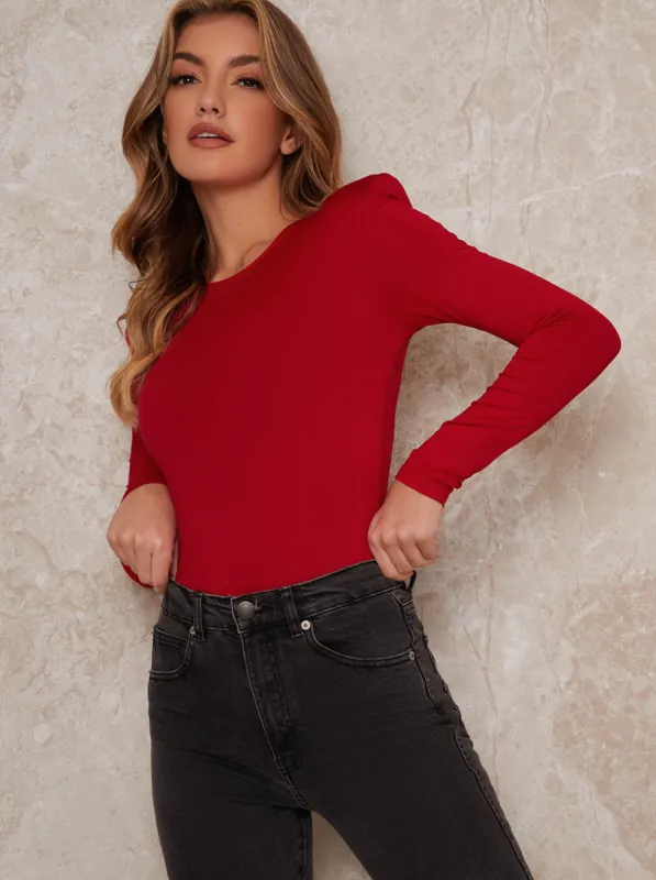 Long Sleeved Bodysuit In Red sold by Chi Chi London