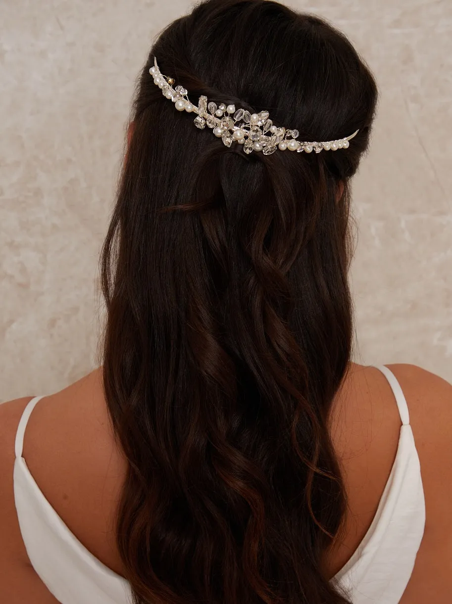 Floral Pearl & Beaded Hair Piece in Silver sold by Chi Chi London product image thumbnail 2