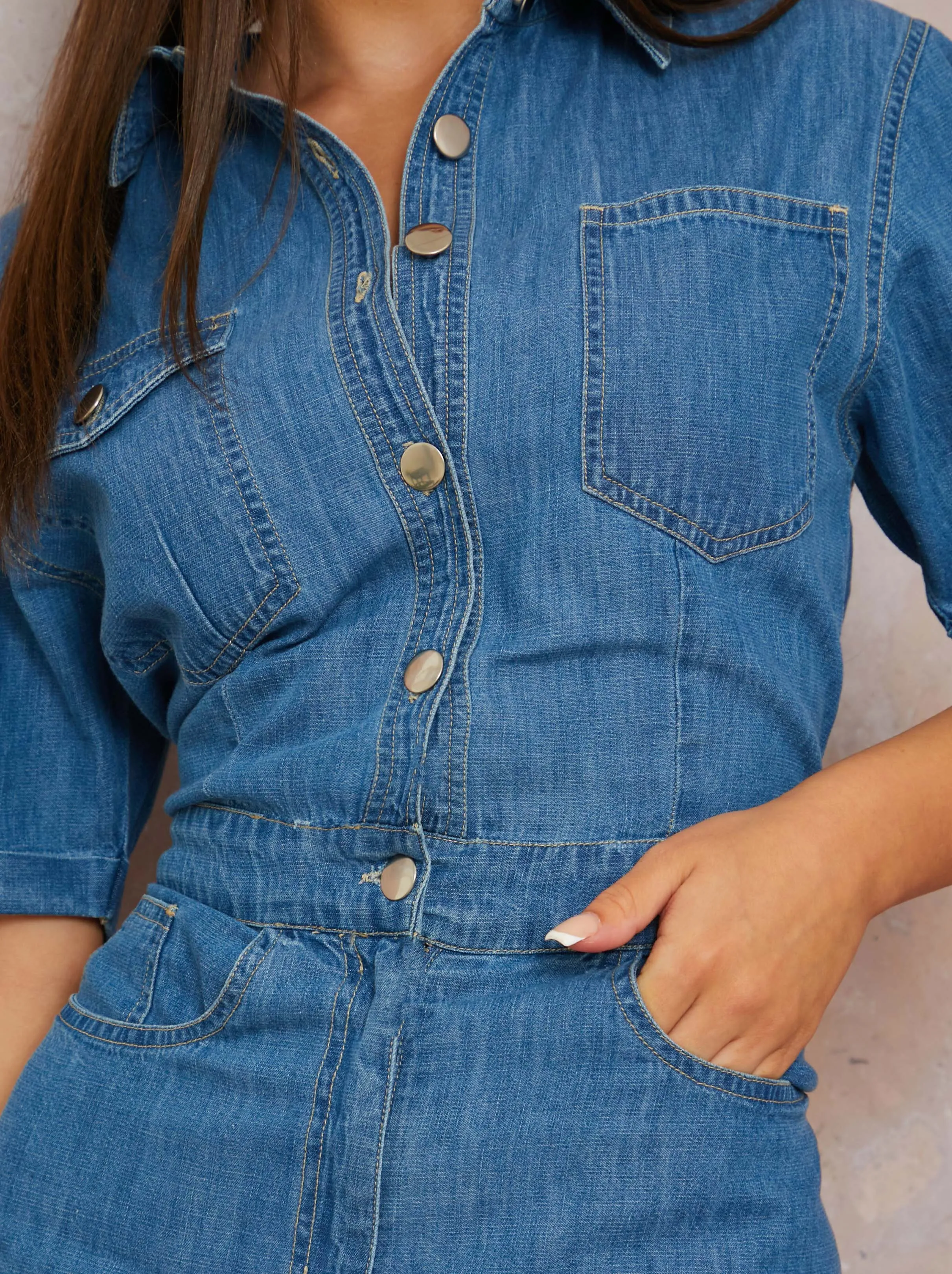 Button Down Denim Playsuit in Blue sold by Chi Chi London product image thumbnail 4