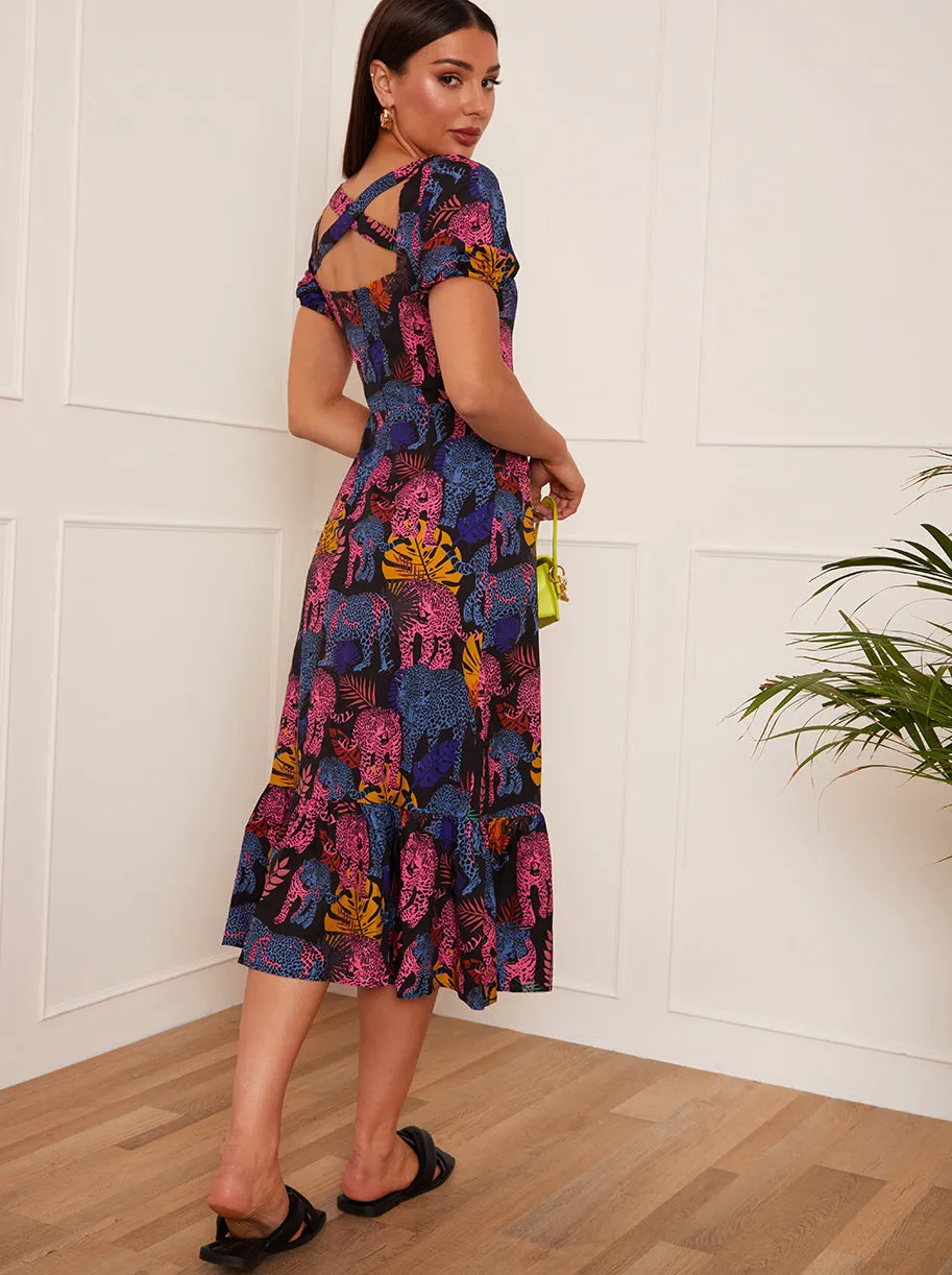 Square Neck Tropical Leopard Print Midi Dress in Black sold by Chi Chi London product image thumbnail 2