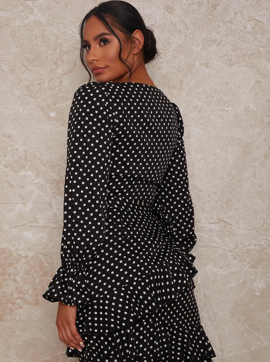 Long Sleeve Polka Dot Wrap Top in Black sold by Chi Chi London product image thumbnail 4