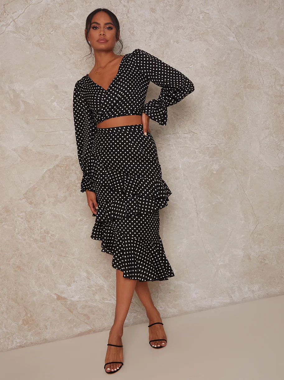 Long Sleeve Polka Dot Wrap Top in Black sold by Chi Chi London product image thumbnail 3