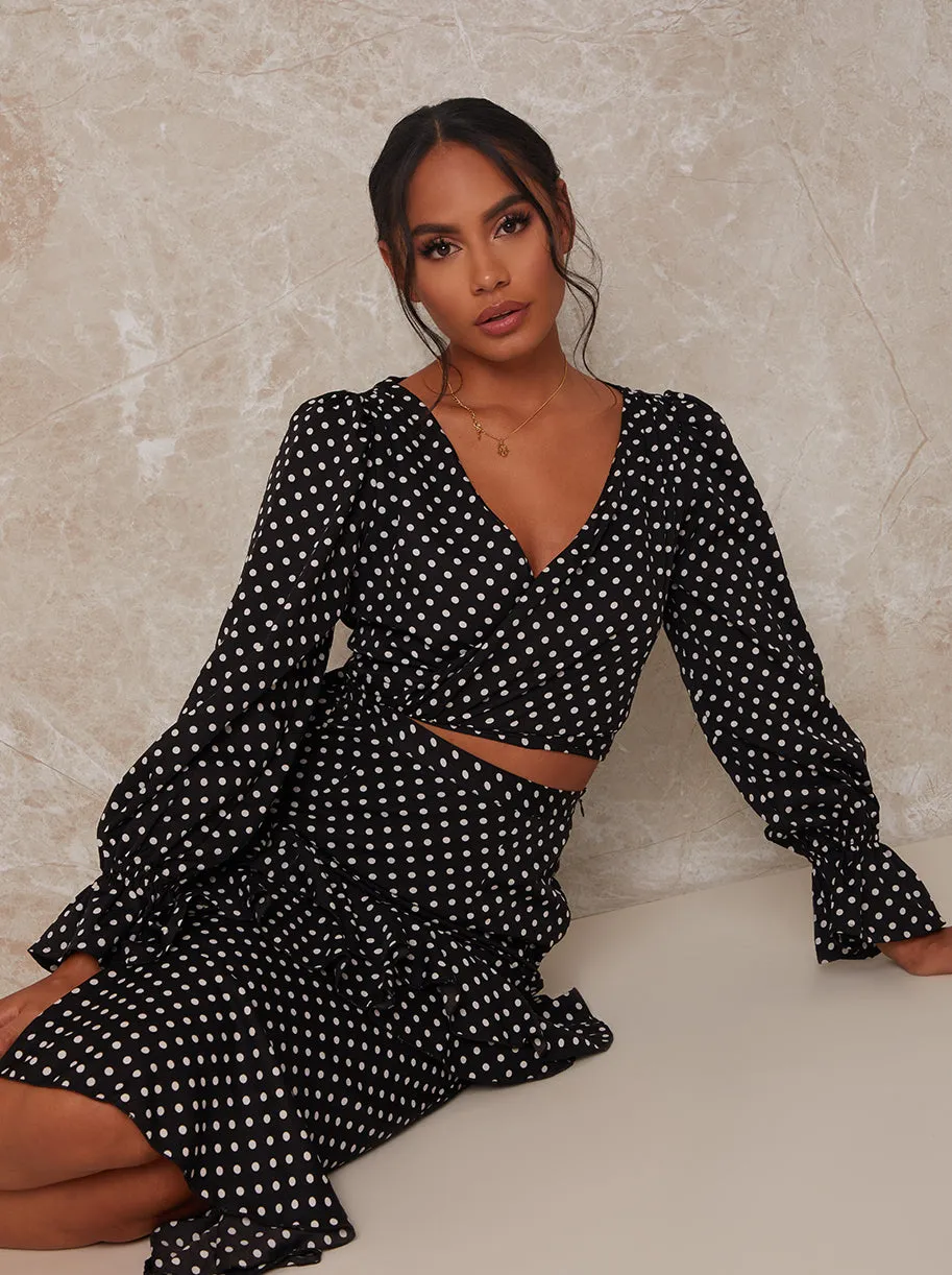 Long Sleeve Polka Dot Wrap Top in Black sold by Chi Chi London product image thumbnail 2