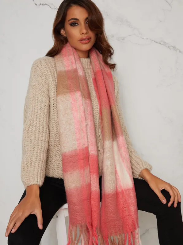 Check Tassel Soft Scarf in Pink sold by Chi Chi London