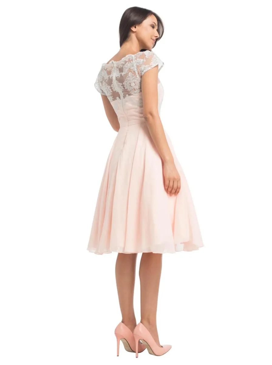 Cap Sleeve Embroidered Bodice Skater Dress in Pink sold by Chi Chi London product image thumbnail 2