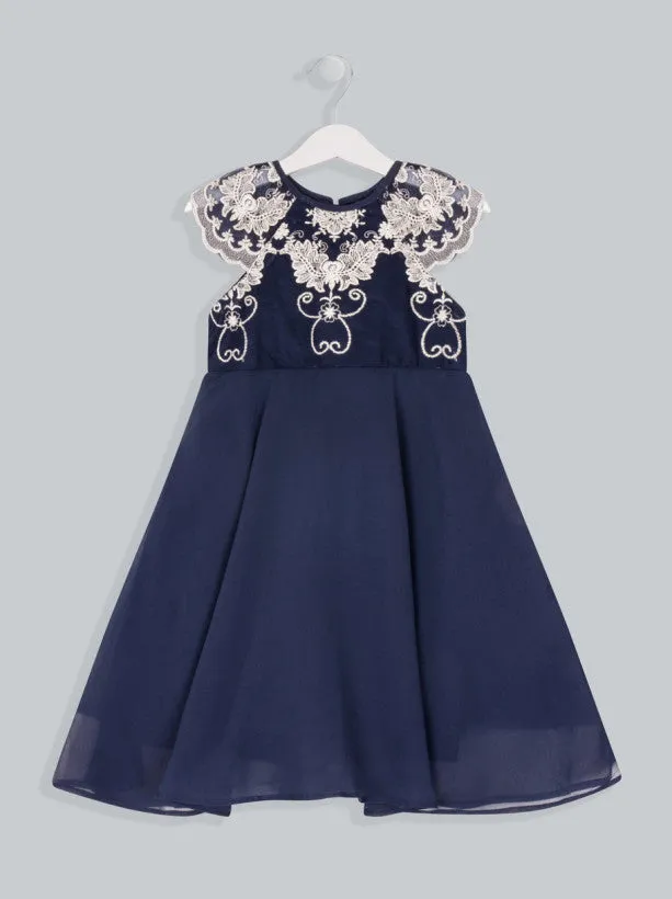 Girls Embroidered Skater Dress in Blue sold by Chi Chi London product image thumbnail 5