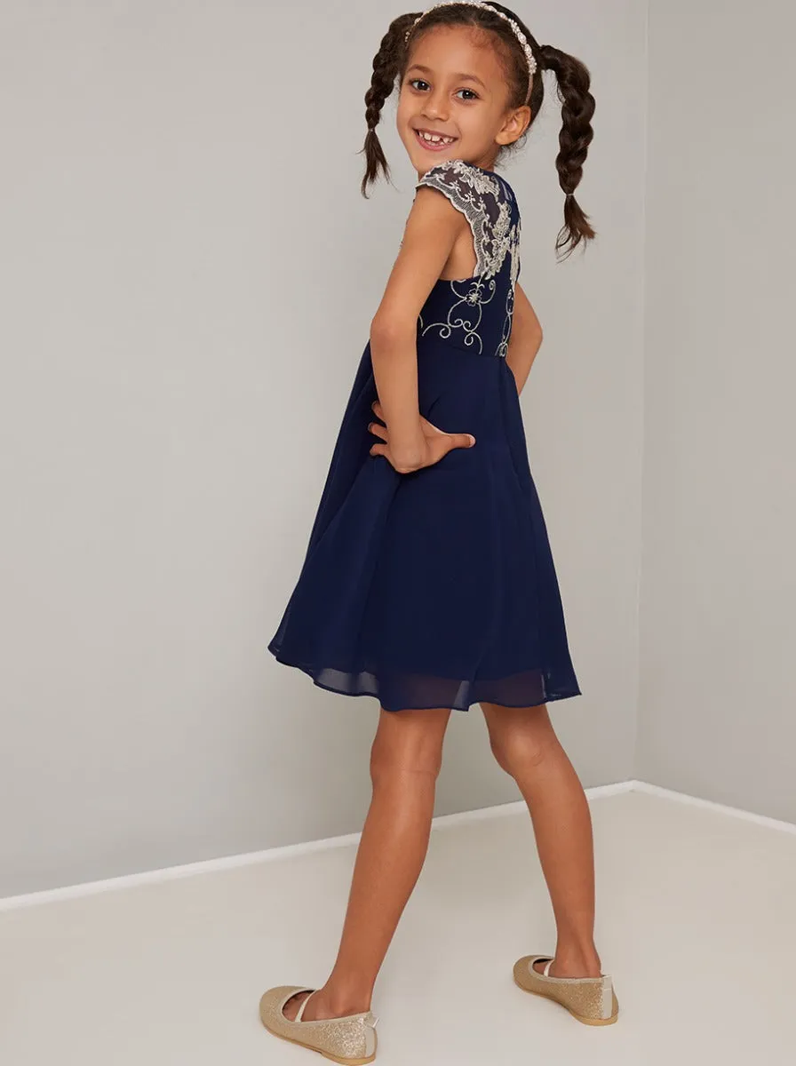 Girls Embroidered Skater Dress in Blue sold by Chi Chi London product image thumbnail 4