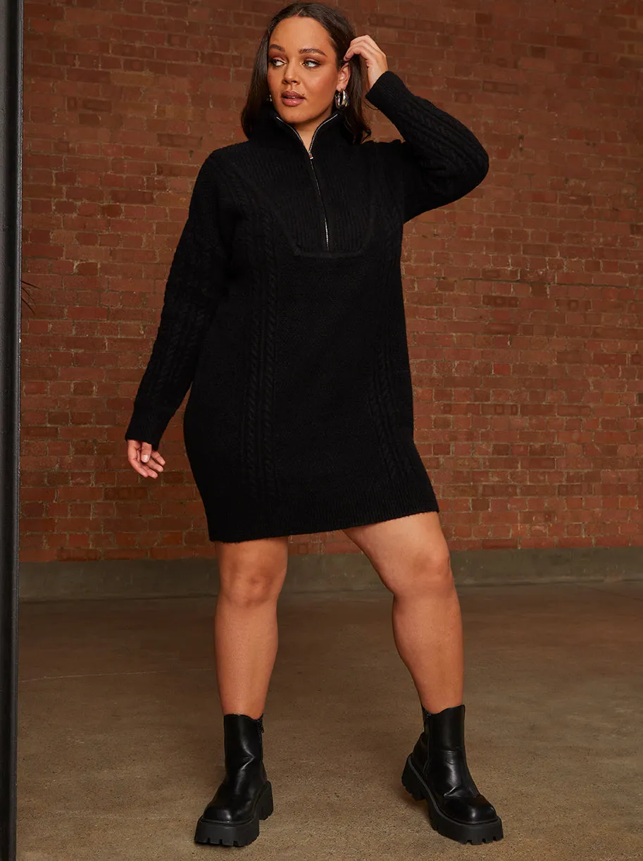 Zip-Through Knitted Cable Jumper Dress in Black sold by Chi Chi London product image thumbnail 4