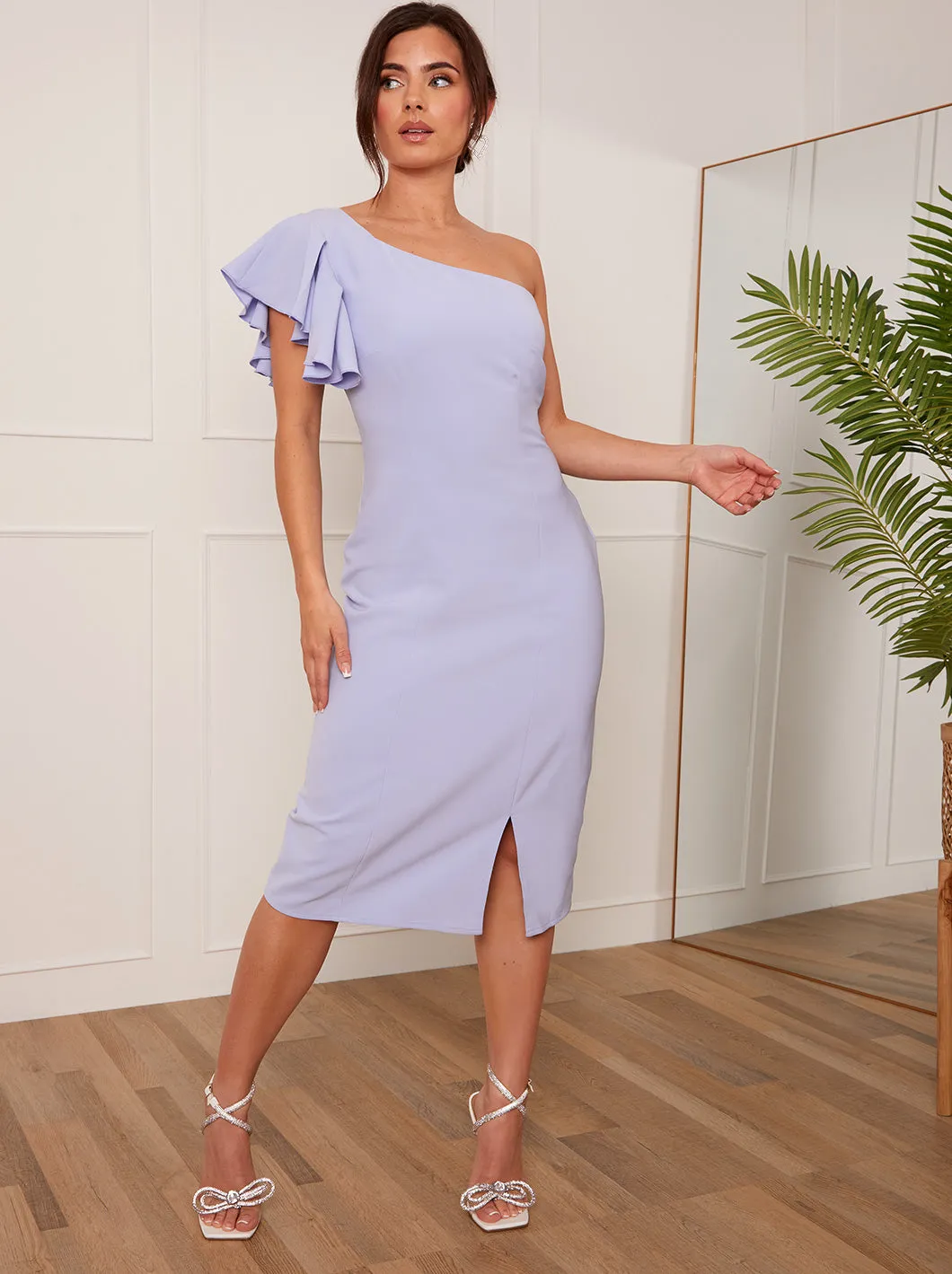 Petite Ruffle One Shoulder Midi Dress in Blue sold by Chi Chi London product image thumbnail 5