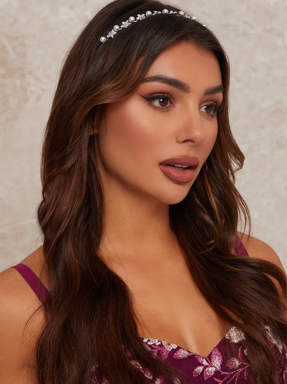 Pearl & Diamanté Embellished Headband in Silver sold by Chi Chi London product image thumbnail 3