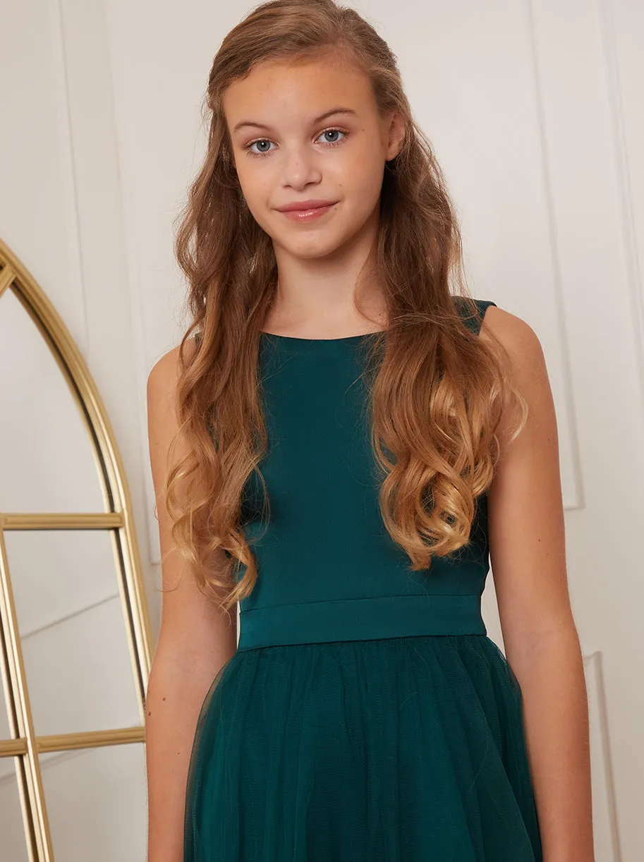 Older Girls Satin Bodice Tulle Midi Dress In Green sold by Chi Chi London product image thumbnail 4