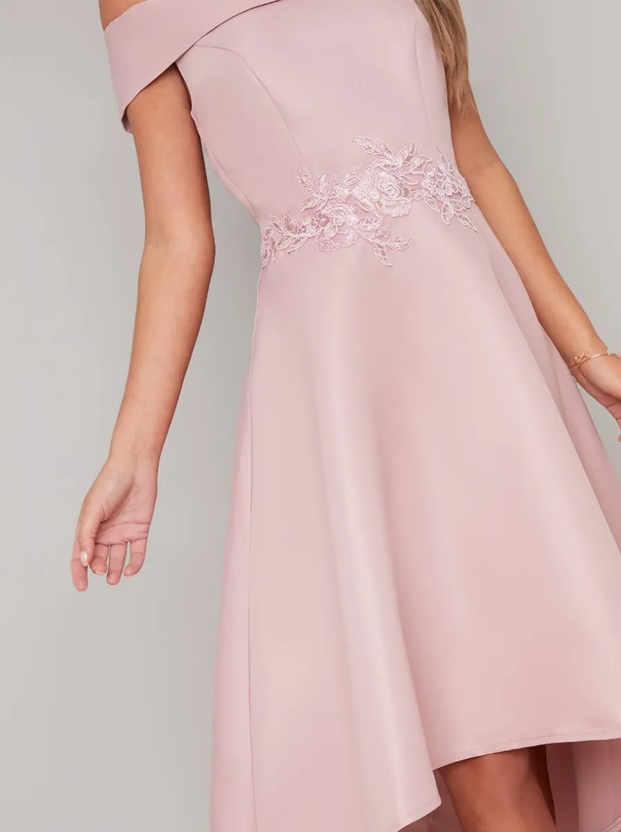 Bardot Lace Detail Dip Hem Midi Dress in Pink sold by Chi Chi London product image thumbnail 2