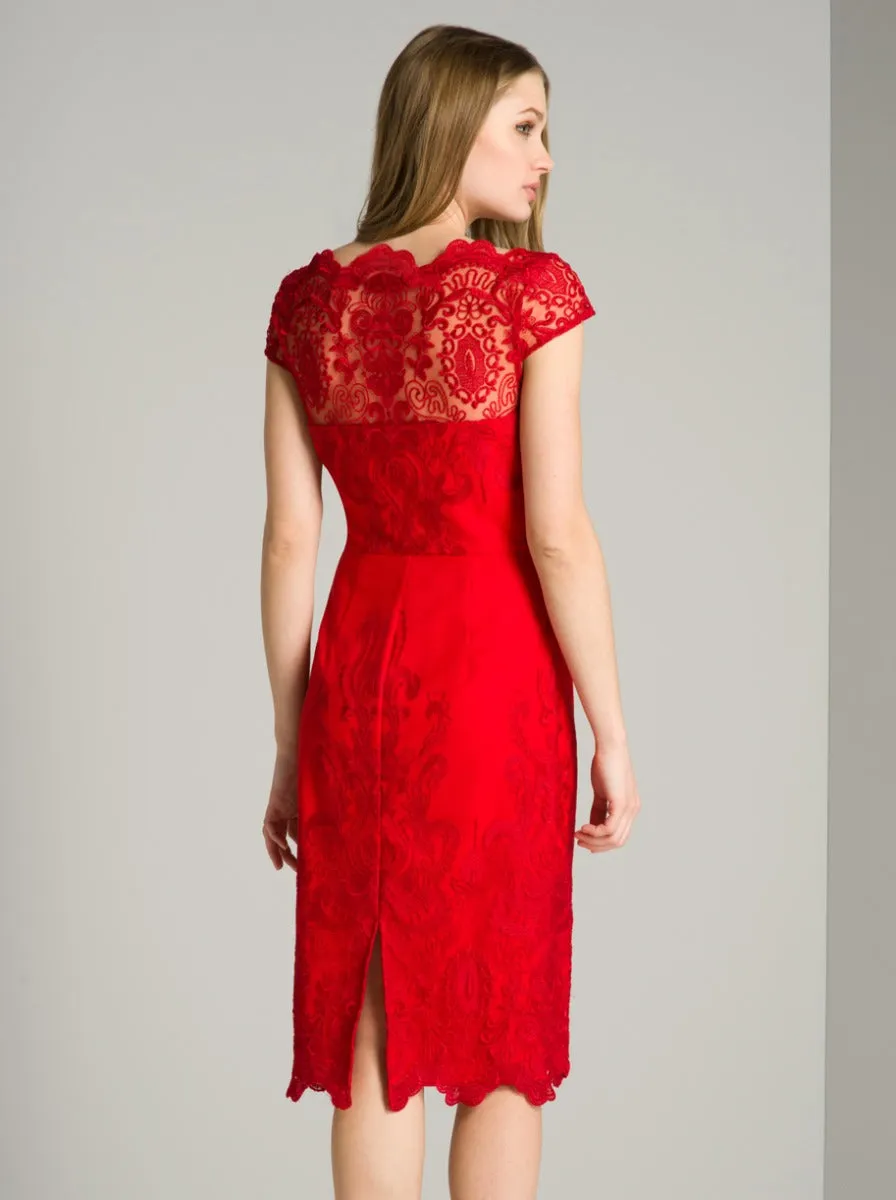 Embroidered Cap Sleeve Bodycon Dress in Red sold by Chi Chi London product image thumbnail 2