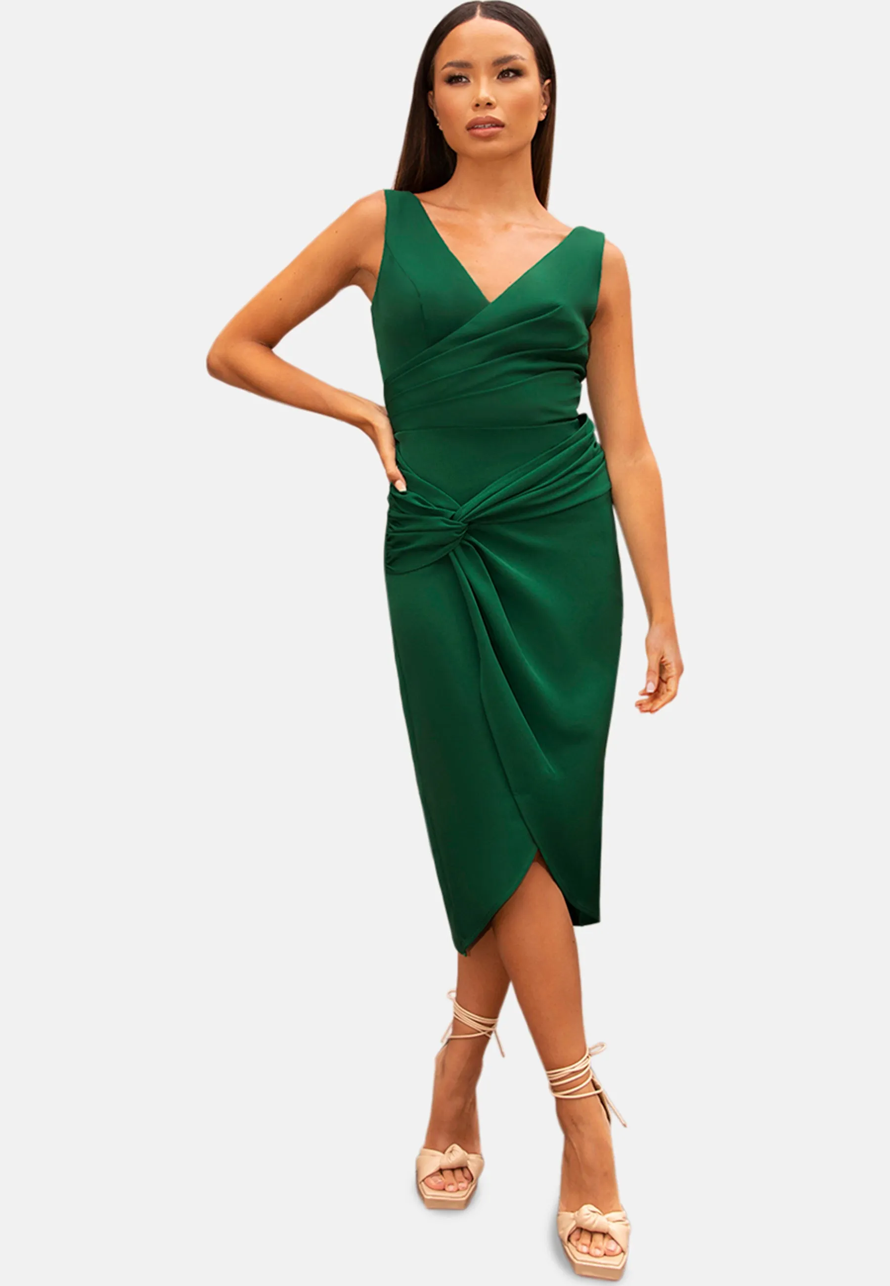 V Neck Wrap Style Bodycon Dress in Green sold by Chi Chi London product image thumbnail 5