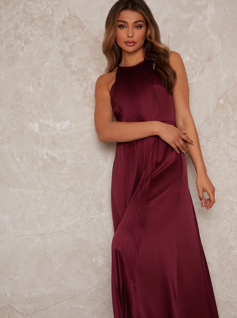 High Neck Satin Pleated Maxi Dress in Berry sold by Chi Chi London product image thumbnail 2