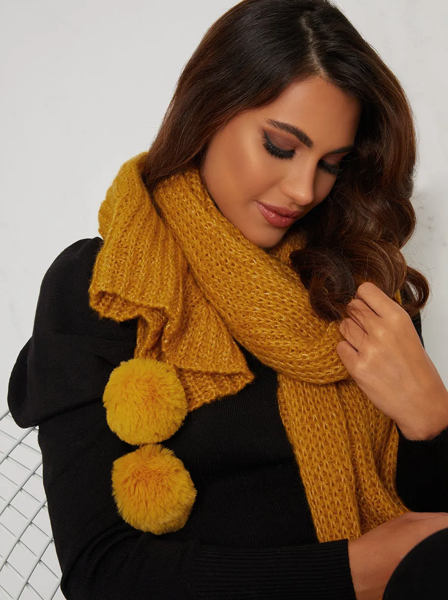 Winter Scarf with Pom Pom Detail in Yellow sold by Chi Chi London product image thumbnail 2