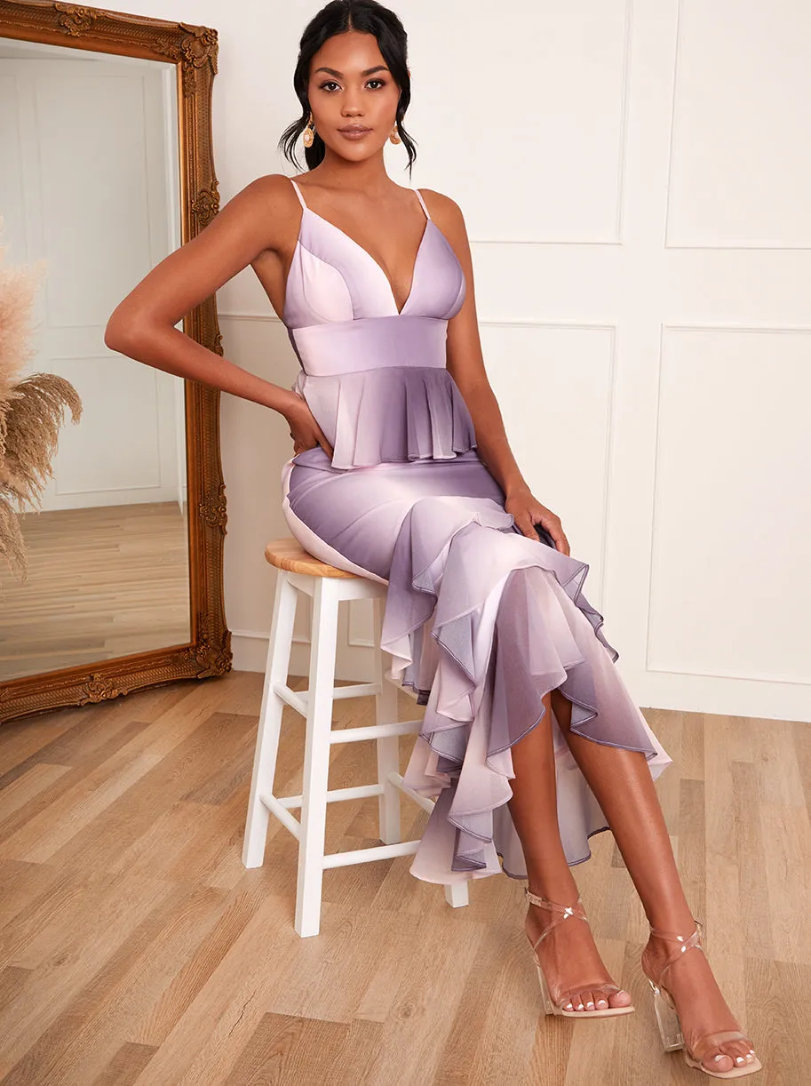 Cami Ruffle Detail Bodycon Dress in Purple Ombre sold by Chi Chi London product image thumbnail 5