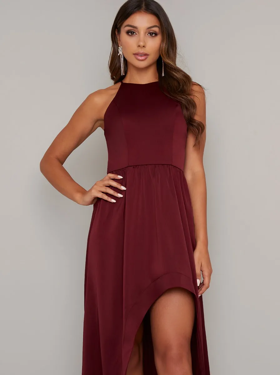 Satin Halterneck Dip Hem Dress in Red sold by Chi Chi London product image thumbnail 3