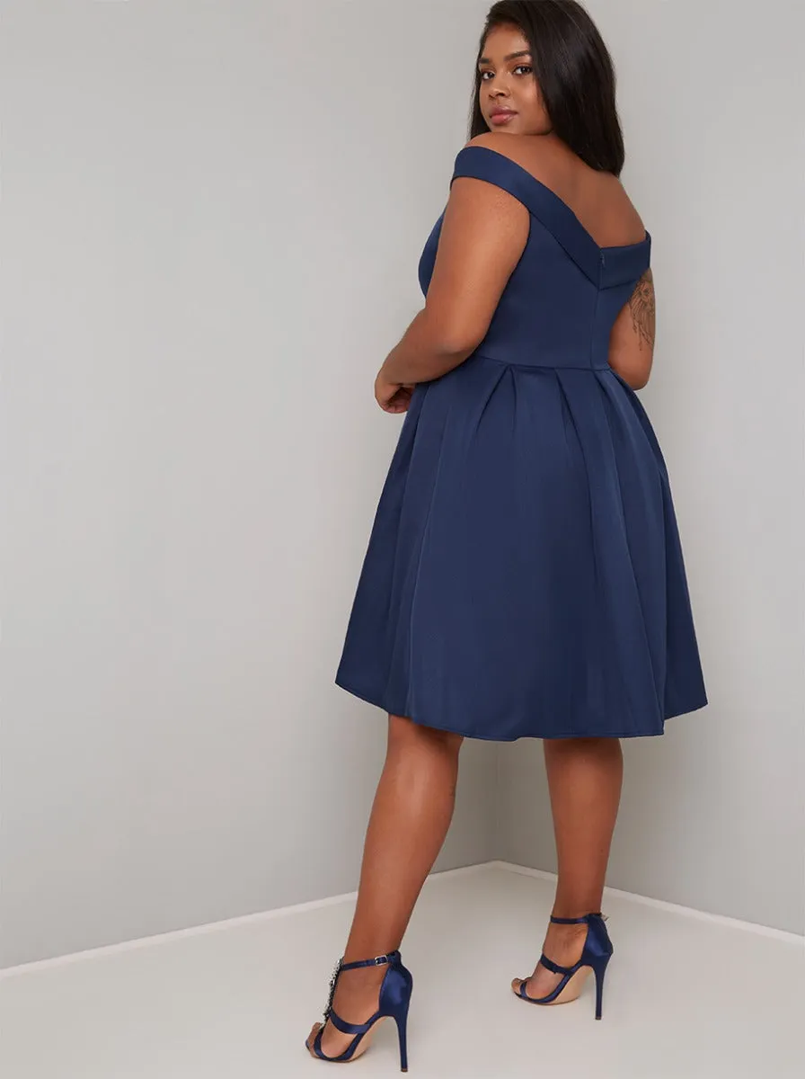 Fold-Over Curve Bardot Midi Dress in Blue sold by Chi Chi London product image thumbnail 3