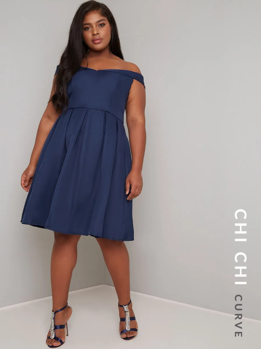 Fold-Over Curve Bardot Midi Dress in Blue sold by Chi Chi London product image thumbnail 2