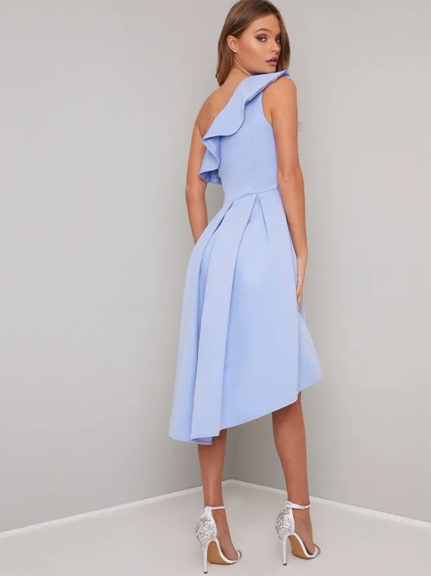 One Shoulder Frill Dip Hem Midi Dress in Blue sold by Chi Chi London product image thumbnail 3